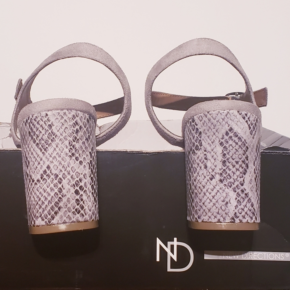 New Directions Gray Snakeskin Block Heel Sandal - Picture 6 of 9